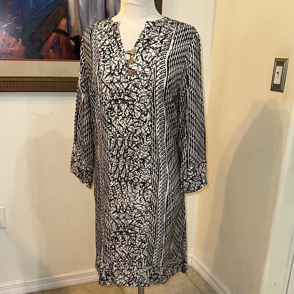 NWT Soft Surroundings Black/White Patterned Shift Dress Size Small